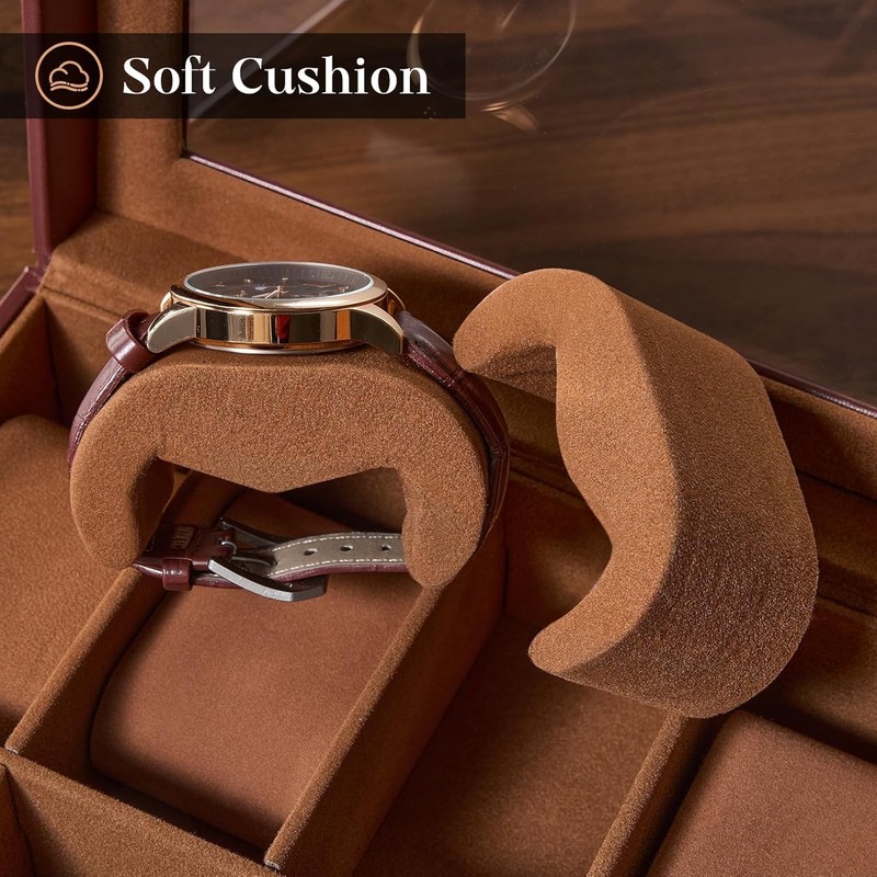 Watch Case 8 Slot Mens Watch Box Holder Organizer W/ Glass Lid 2-Layer Watches gallery
