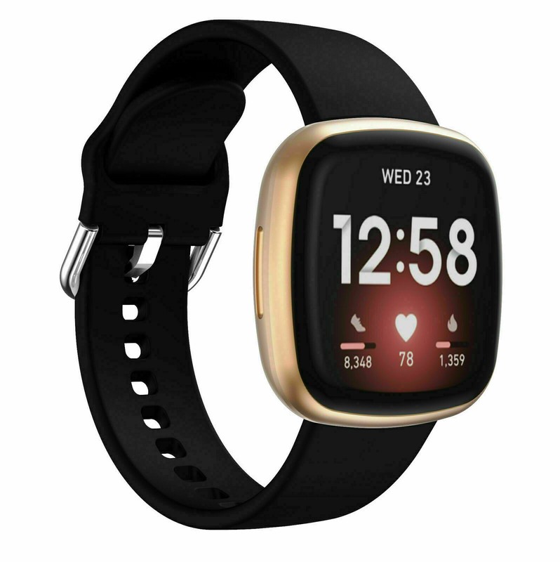 For Fitbit Versa 4 / Sense 2 Watch Band Soft Silicone Wrist Strap Classic Buckle