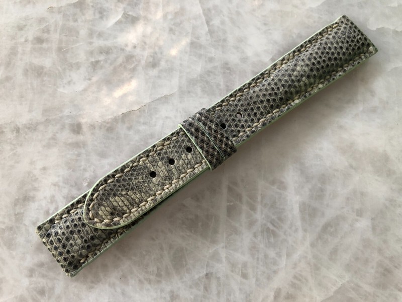 19mm/16mm Genuine Real Grayish Black Lizard Leather Padded Watch Strap Band gallery