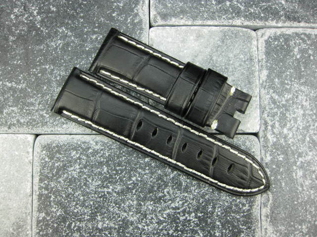 22mm Deployment Strap Grain Leather Watch Band P for PANERAI Black Brown x1 gallery