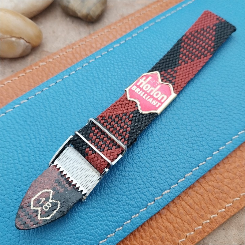 Perlon 18mm 1970s Vintage Red & Black Argyle NOS Classic Single Pass Watch Strap