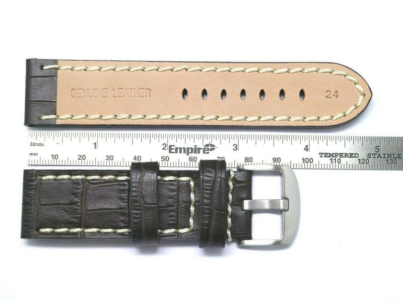 24mm Brown Croco Embossed Leather Replacement Watch Strap - Panerai or Big Watch gallery