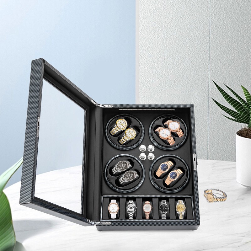 Watches Display Storage Case Automatic Rotation Watch Winder Box+LED Light NEW gallery