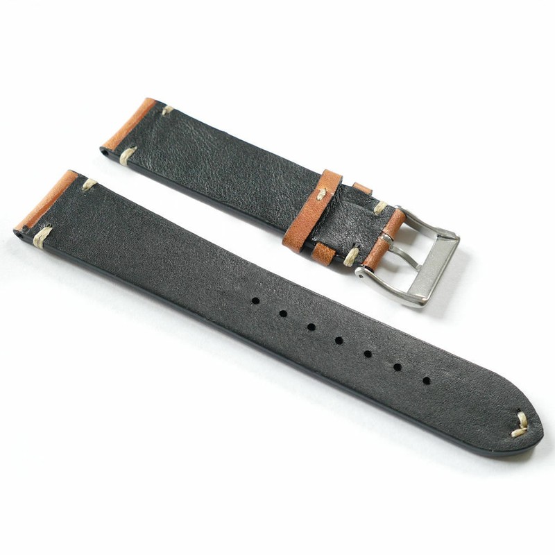 22mm High Quality Brown Hand-Stitched Italian Leather Vintage Watch Band gallery
