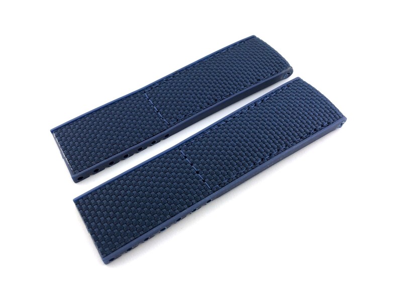 22mm Navy Rubber Canvas Strap Band fit Breitling Super Ocean Watches Clasp Pins