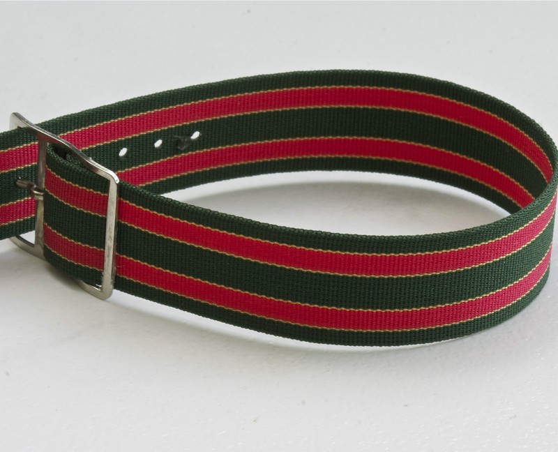 Vintage NOS watch 17.3mm nylon band 1960s red, green & yellow with silver buckle gallery