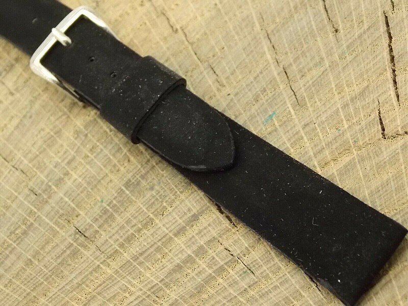 NOS Vintage Unused JB Champion Black Corfam w Silver Tone Buckle Watch Band 16mm