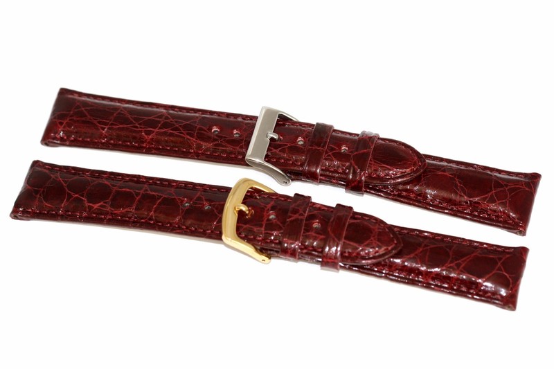 Genuine Crocodile Burgundy Stitched Watch Band Strap Handmade In Italy