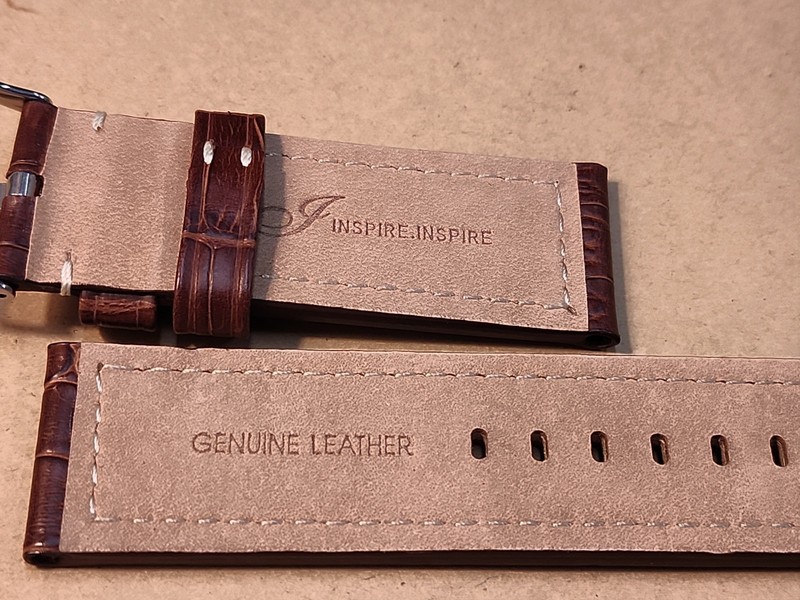 NOS 26mm Brown Contrast Stitched Semi-Matte Gator Grain Leather Watch Band gallery