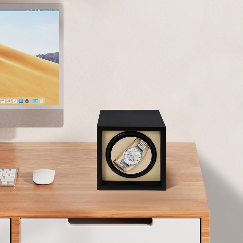 Automatic Single Watch Winder - PU & Solid Wood, Silent Motor, USB
