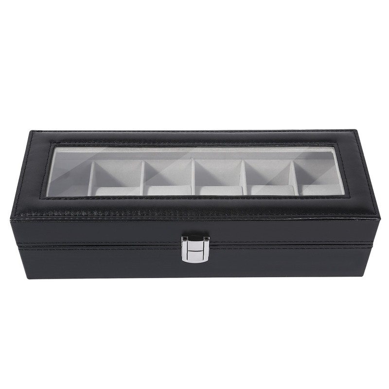 6 Slots PU Leather Watch Box Glass Lid Display Case – Jewelry Organizer For Men