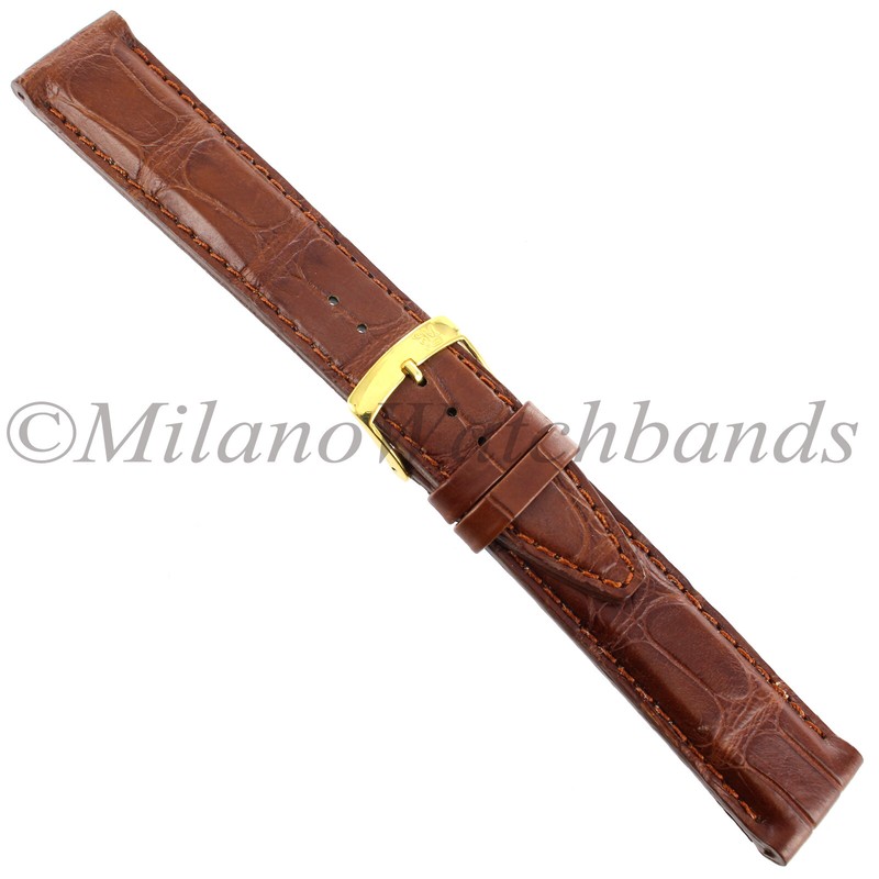 20mm Milano MedBrown Matte Genuine Alligator Padded Stitched Mens Band Reg 2120A