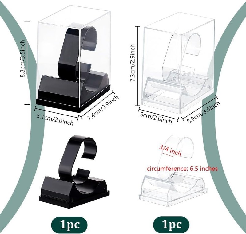 2pcs Acrylic Watch Display Stand Box Single Watch Holder Case Clear Black gallery