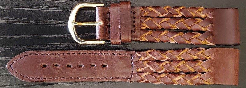 Vintage NOS 1970s 18.4mm Brown Triple Braid Genuine Leather Watch Band