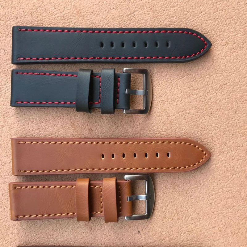 Business Casual Black Brown Genuine Calfskin Leather Watch band Strap Butterfly gallery