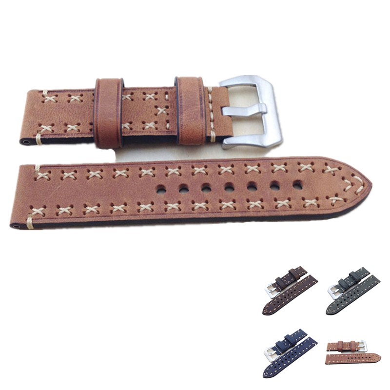 Wristwatch Bands Top Layer Cowhide Genuine Leather Watch Straps Parts Brown 24mm