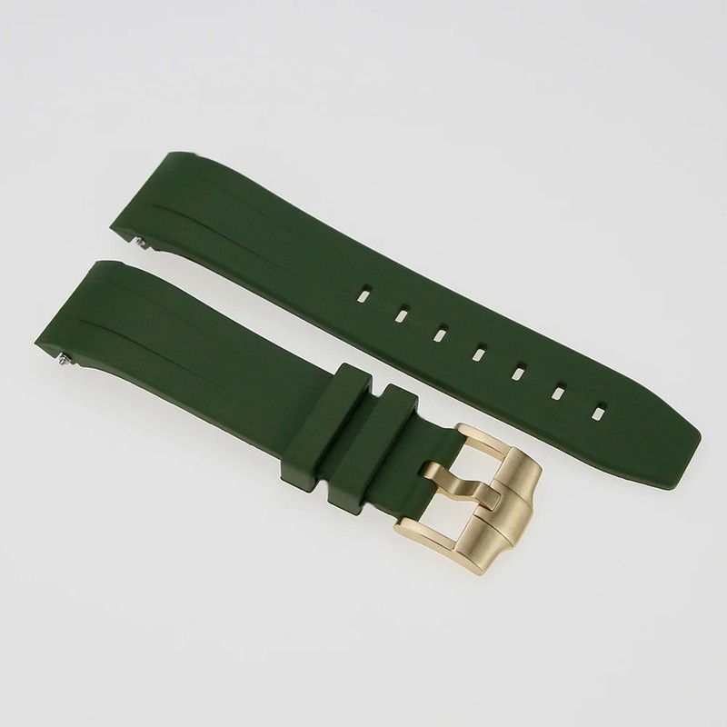 22mm Army Green Rubber Watch Strap Curved End Band with Buckle For SKX007 Case