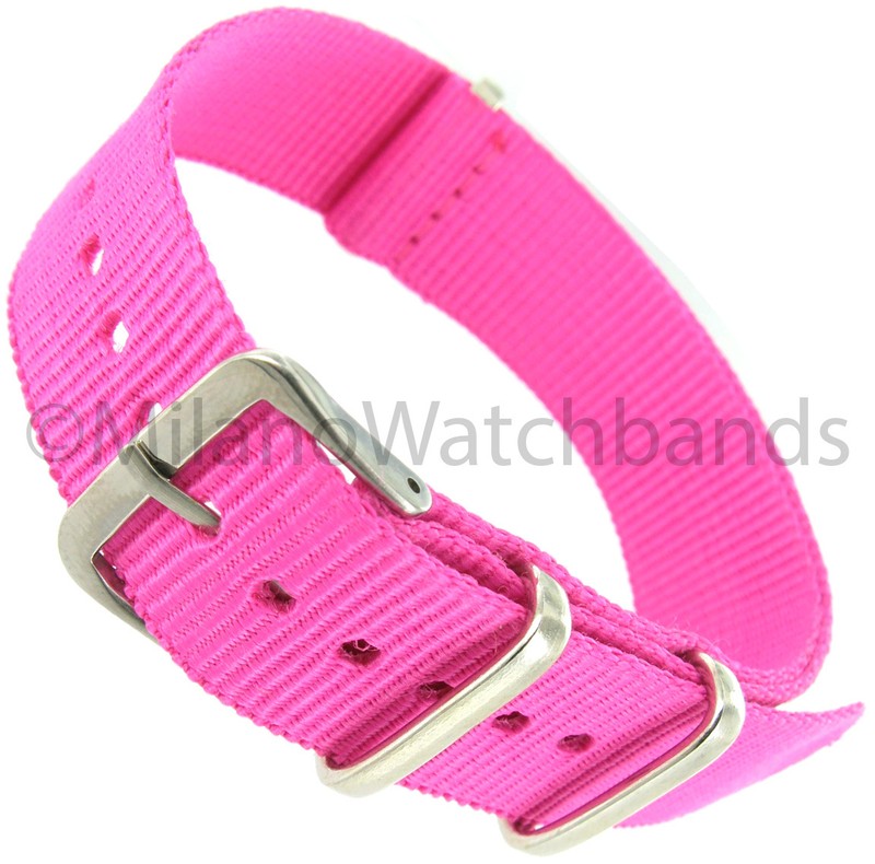 18mm Milano Nylon Fabric Canvas Bright Pink Military Army Watch Band Strap