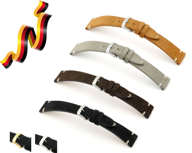 Rios1931 Hudson Made Germany Velour Leather Retro Look Style Strap 18 19 20 22mm