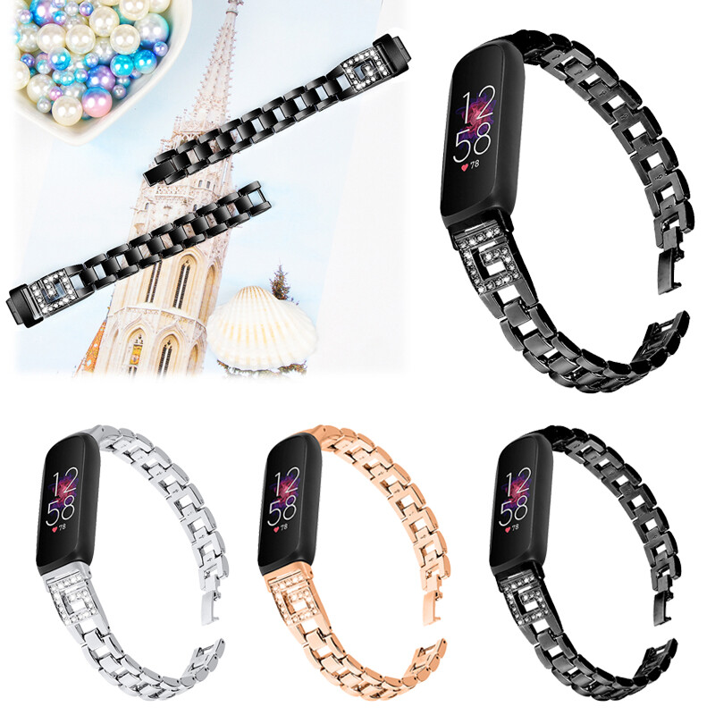 For Fitbit Inspire 3 Luxury Rhinestones Stainless Steel Metal Wrist Watch Band