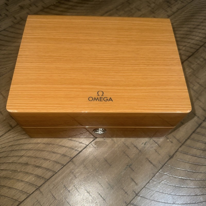 Omega Seamaster Light Brown Glossy Wood Watch Box with Travel Pouch