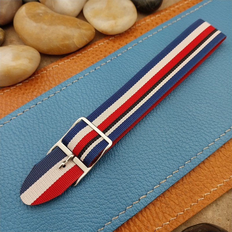 60s Vintage Perlon Reversible 18mm Red White Blue Unused Single Pass Watch Band