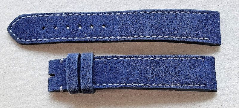 Authentic Aaron Bespoke Navy Blue Suede Leather Watch Strap 18x16mm, 84+109mm