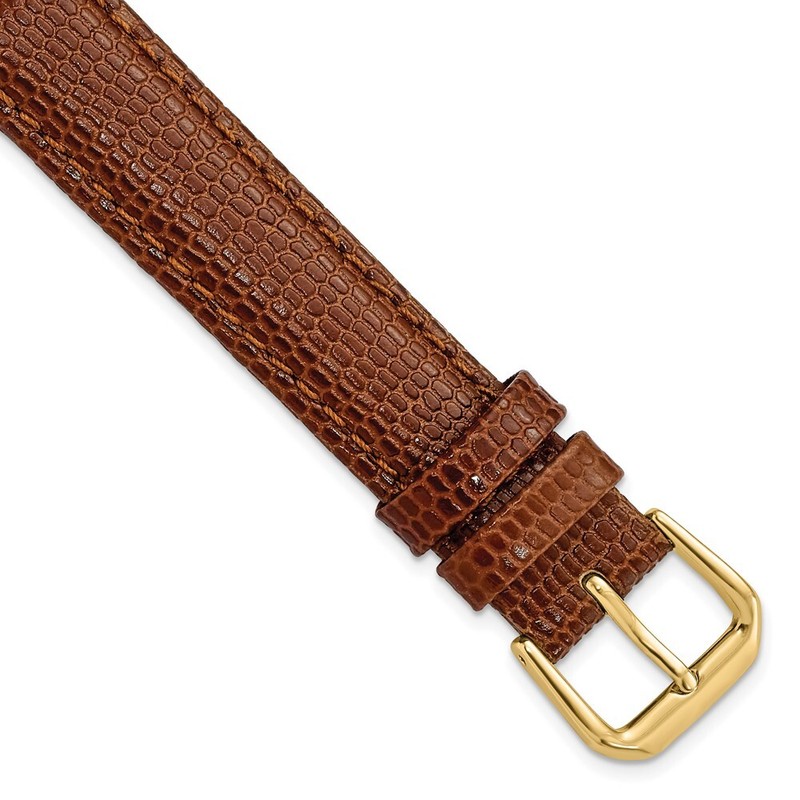 15mm 7.5″ Havana Lizard-Style Grain Leather Gold-tone Buckle Watch Band