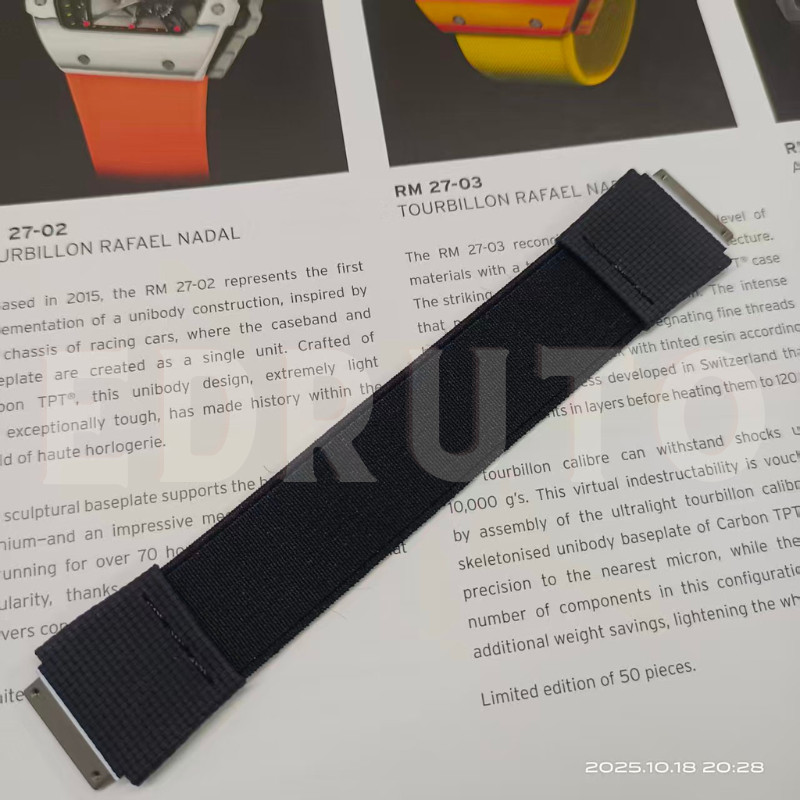Black / White Elastic Watch Strap Band Replacement For Richard Mille RM67 01 02 gallery