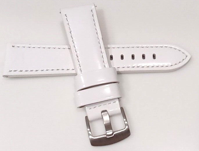 New White Patent Shiny Glossy 22mm Watch Band Silver Tone Buckle EZ Spring Bars