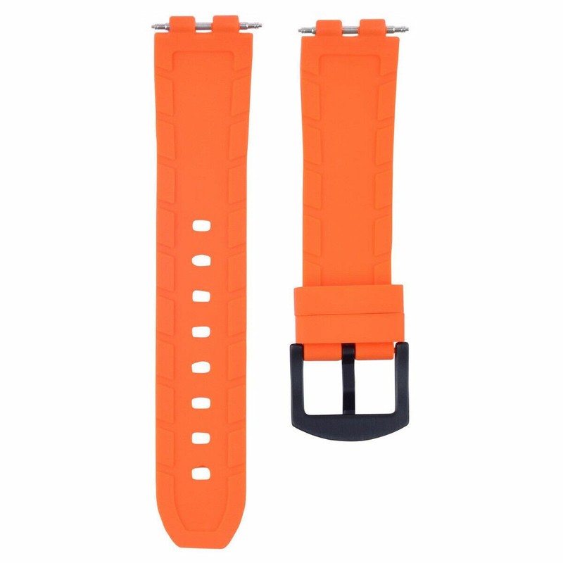 SILICONE RUBBER WATCH BAND STRAP FOR PEBBLE WATCH PVD BLACK BUCKLE ORANGE gallery