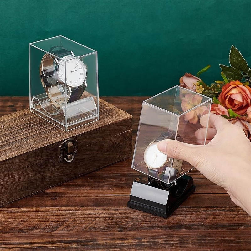 2pcs Acrylic Watch Display Stand Box Single Watch Holder Case Clear Black gallery
