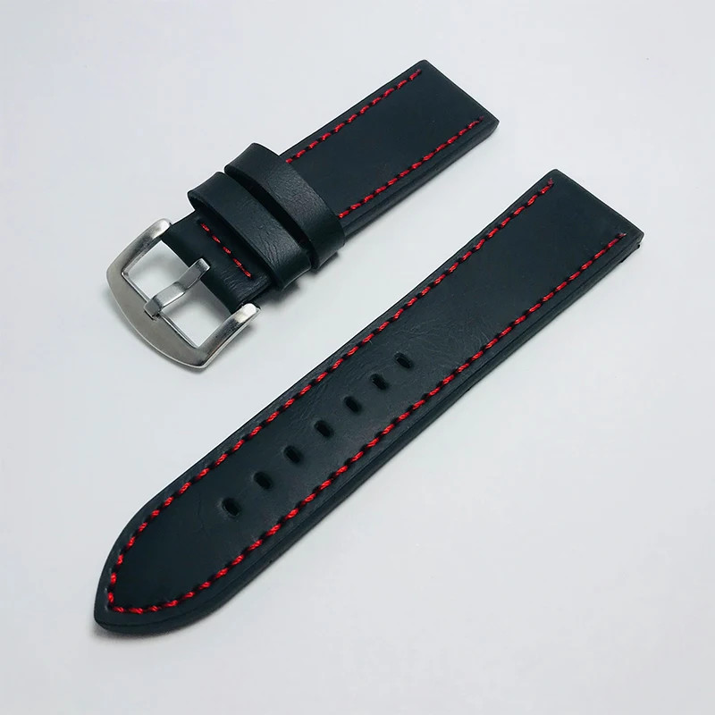 Business Casual Black Brown Genuine Calfskin Leather Watch band Strap Butterfly