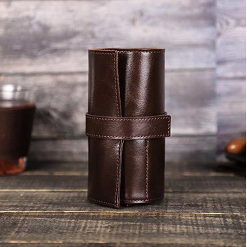 Watch Roll 6 Slot Travel Case Handmade Wrap Storage Bag Vintage Leather Coffee gallery