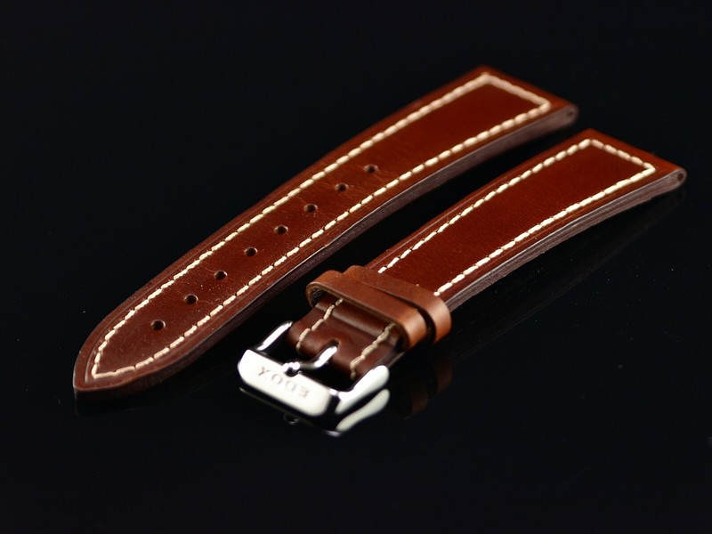 New Genuine OEM Edox 22MM High Grade Brown Leather Strap W/ Signed SS Buckle