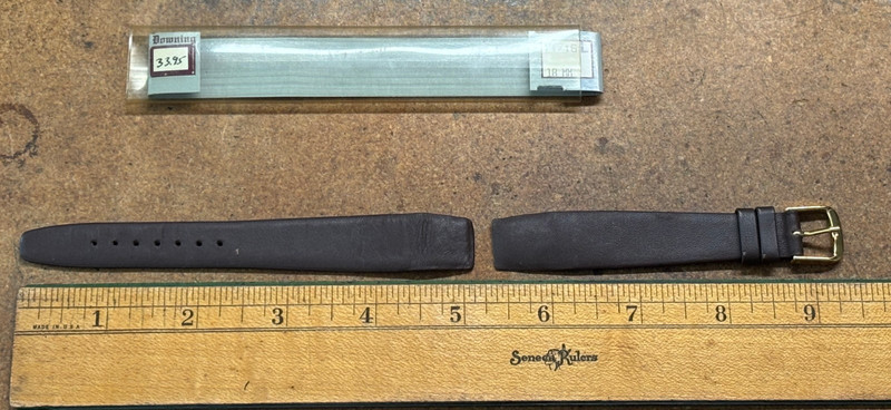 Vtg 18mm DOWNING ITALY brown 11/16 Turn Edge CALF SKIN watch band 2pc strap Men