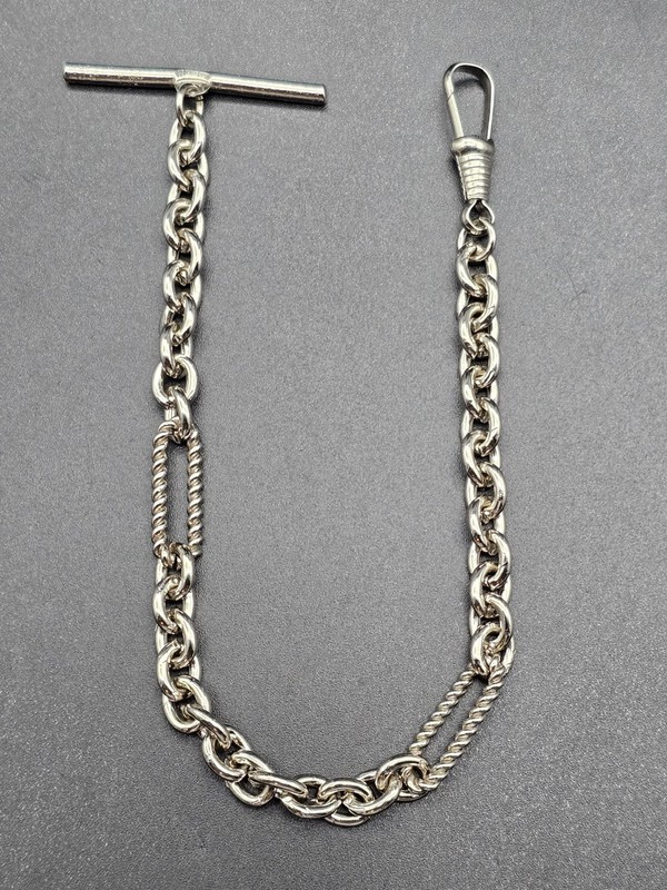 Antique Art Deco Silver Tone White Metal Pocket Watch Chain Germany c1930