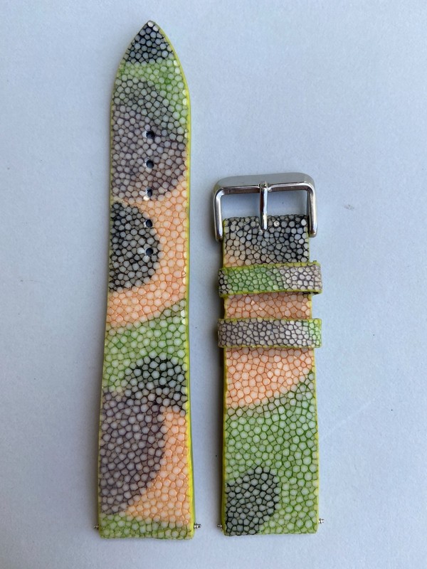 Size 20mm/18mm, Handmade Multi Color Stingray Leather Watch Strap Band.
