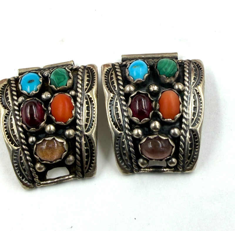 Navajo turquoise coral Watch tip Set for band women’s 14mm Sterling K