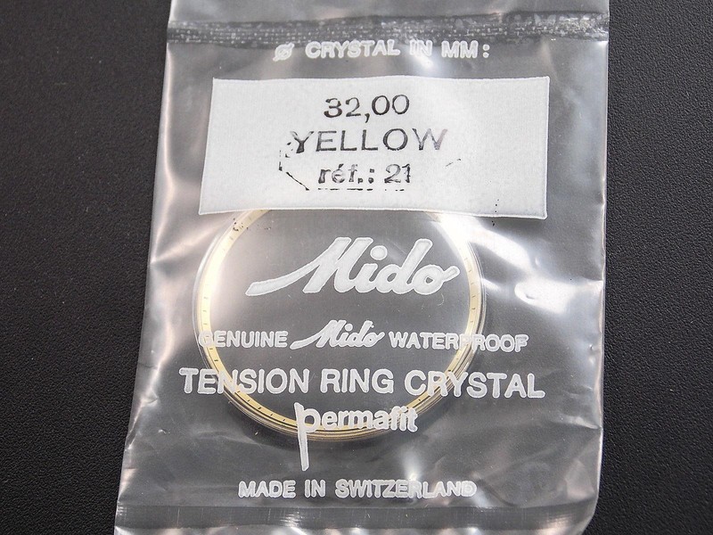 Yellow Tension Ring Permafit Mido Vintage Waterproof 32mm Watch Crystal Ref#21