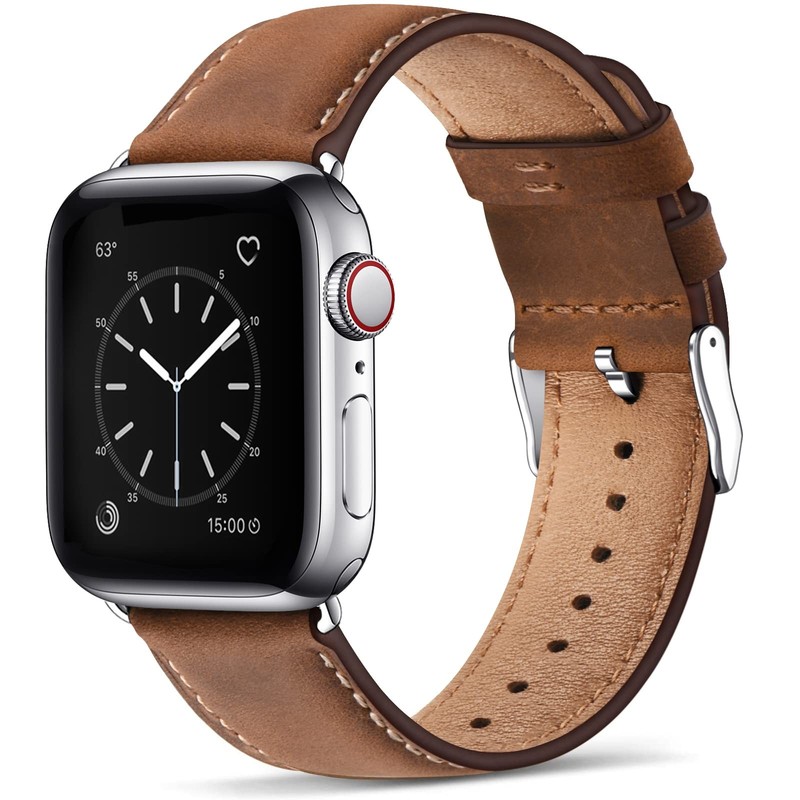 Leather Bands with Apple Band 49mm 45mm 44mm 42mm for Men , Top Grain Genuine...