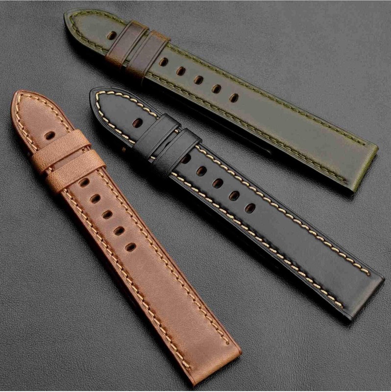Handmade Thick Leather Antique Horween Vintage Watch Band Strap 18-24mm gallery