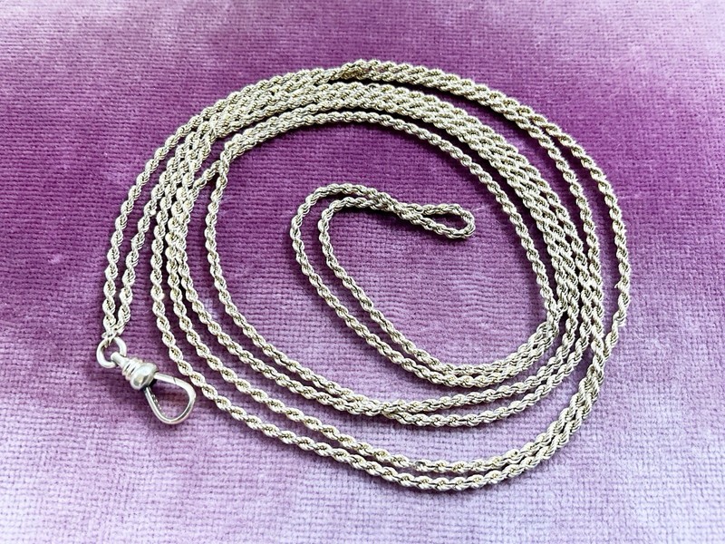Antique Gold Filled Rope Chain with Dog Clip for Watch, Locket, Pendant 49.5”