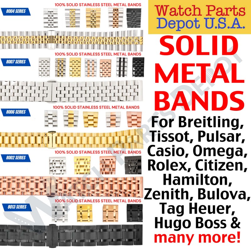 Solid Stainless Steel Metal Bracelet Strap Bands for Most Watches (Size 18-26mm)