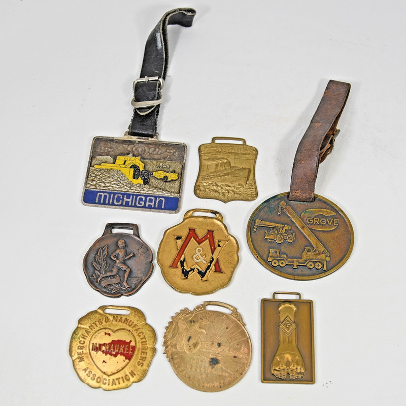 Lot Antique Advertising Watch Fob Keychain MN MI Grove Manufacturing Gault Tool
