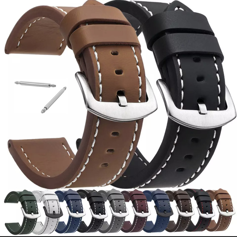 BLACK BUCKLE HIGH QUALITY LEATHER WATCH STRAP BAND BLACK BROWN TAN GREY 18-24MM