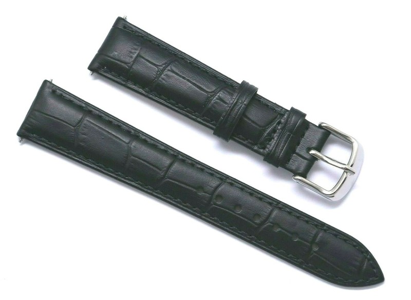 19mm Black Croco Embossed Leather Replacement Watch Band – Enicar 19 & Others