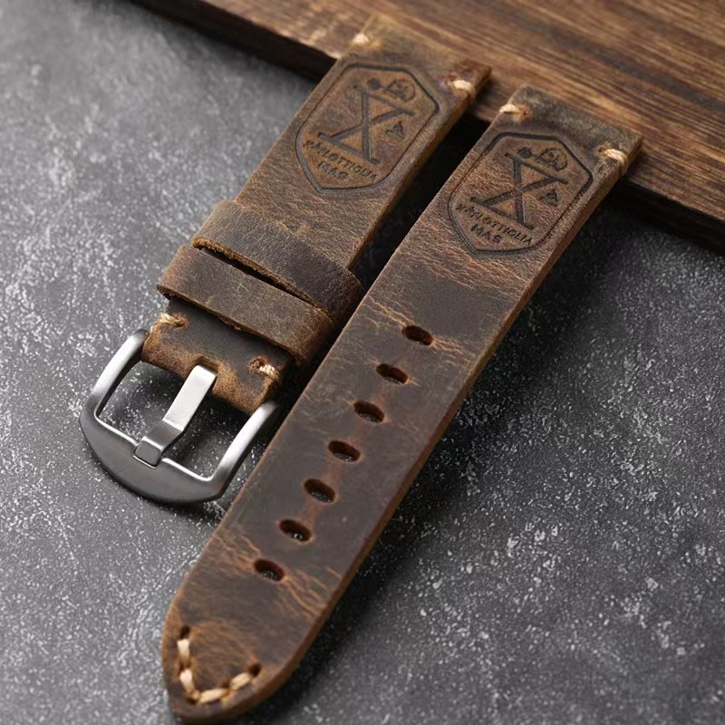 Handmade Thick Leather Antique Horween Vintage Watch Band Strap 20-26mm