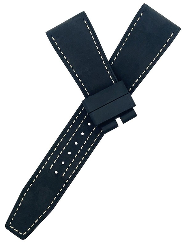 TUDOR Men’s 22mm x 18mm Black Rubber White Stitching Band Strap