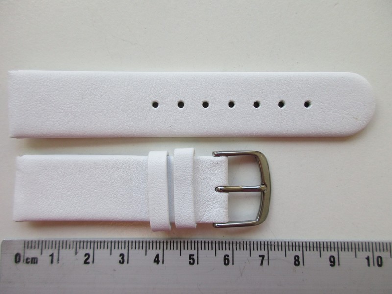 White unstitched untapered 18 MM leather watch band strap – SHORT
